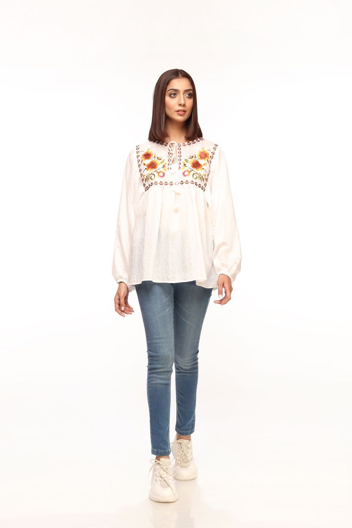 White Boho Embroidered Top